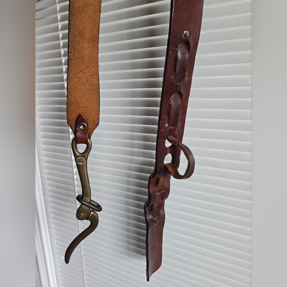 36in Vintage Brass Nautical Pelican Hook Darker Brown Leather Belt - Picture 12 of 16